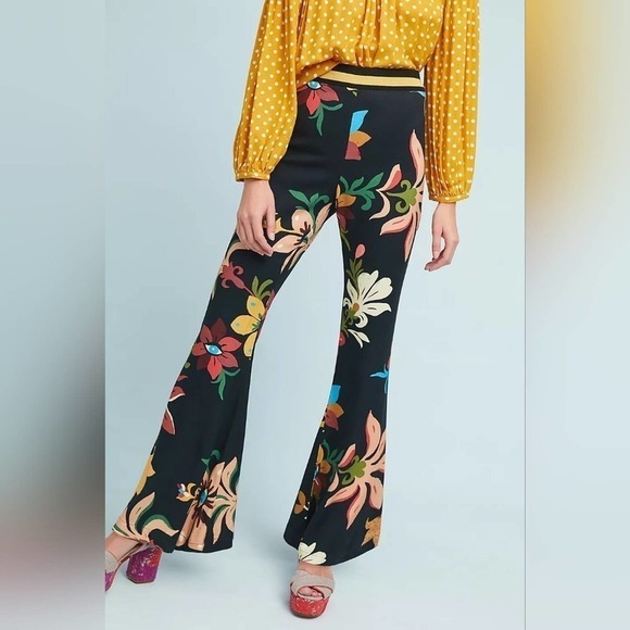 Farm Rio Calla Flare Bellbottoms Pants Floral XS Anthropologie - Picture 1 of 8